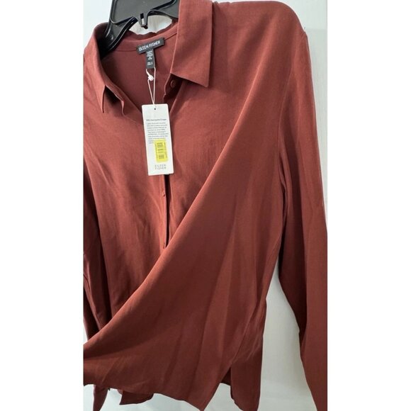 Eileen Fisher Small Redwood Silk Georgette Crepe Classic Collar Shirt NWT $278 - Picture 8 of 13